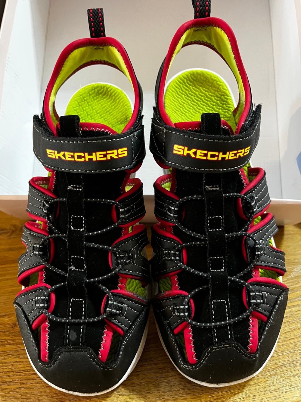 Skechers Black, Red & Neon Green Kids' Sport Sandals